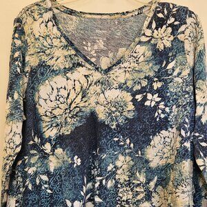 Sonoma Everyday Long Sleeve Tee with the Colors of The Ocean Flower pattern, XL